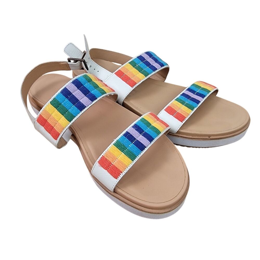 Soludos Remy City Sandals Rainbow and White Women’s Size 9.5 Embroidered